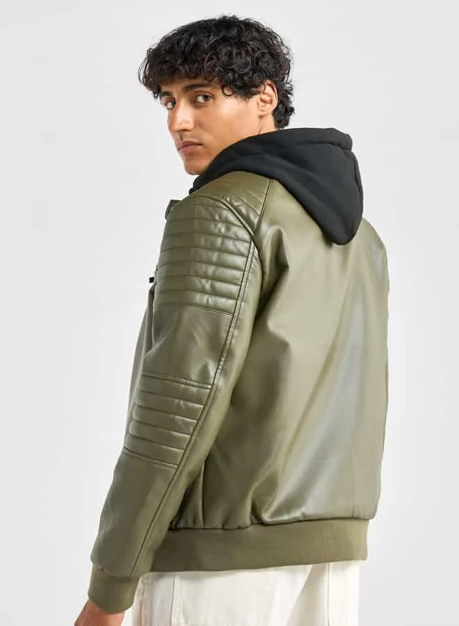 Splash FAV Solid Bomber Jacket with Hood and Zip Closure