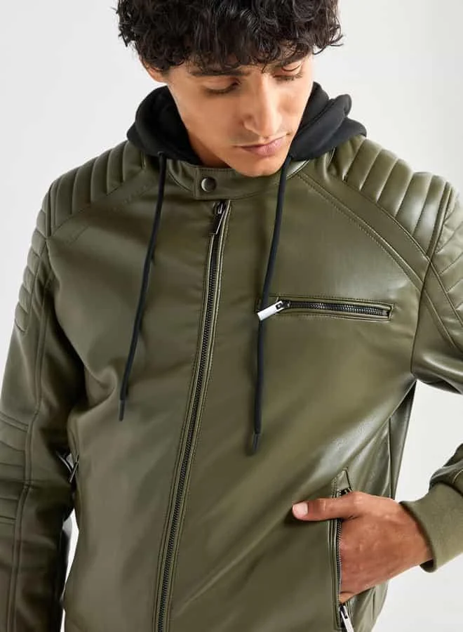 Splash FAV Solid Bomber Jacket with Hood and Zip Closure