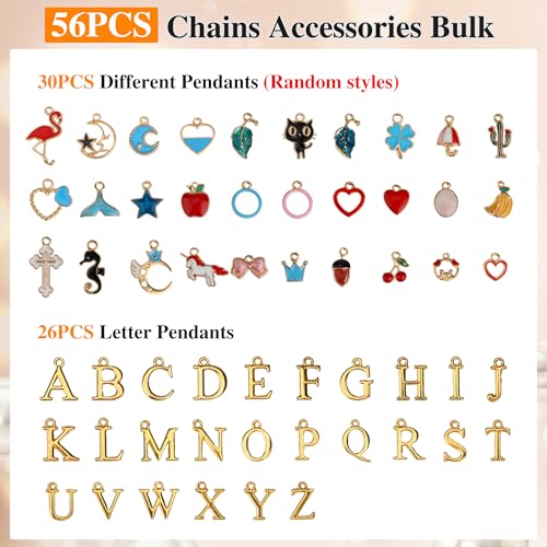 Starry 18k Gold Plated Stainless Steel Jewelry Chains Kit 39.3FT 6 Rolls Bulk (6.5FT/2M) with Letter Pendants, Colorful Charms, Pliers, Jump Rings, Lobster Clasps for DIY Necklace Bracelet Making - Image 4