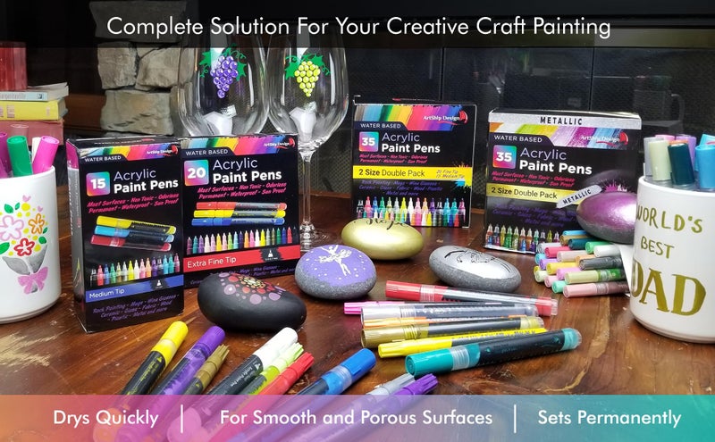 ArtShip Design 20 Brush Tip Acrylic Paint Pens, Classic and Metallic Color Double Pack, Flexible Tip Brush Paint Markers for Lettering and Creative Painting, Rocks, Mugs, Ceramic, Glass, Most Surfaces - Water Based - Image 5