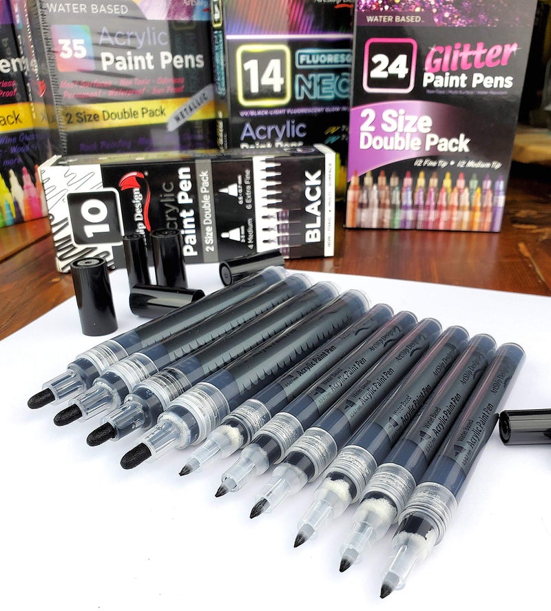 ArtShip Design 20 Brush Tip Acrylic Paint Pens, Classic and Metallic Color Double Pack, Flexible Tip Brush Paint Markers for Lettering and Creative Painting, Rocks, Mugs, Ceramic, Glass, Most Surfaces - Water Based - Image 2