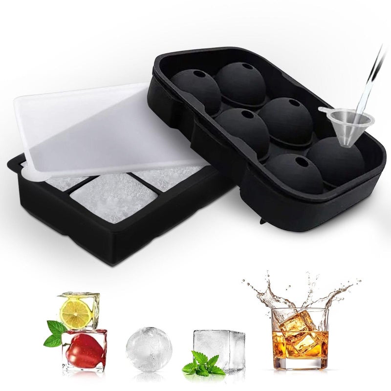 Variety Pack of 2  Sphere  Square Shape Giant Silicone Ice Cube Molds  Perfect for Whiskey Cocktails Bourbon Soups  Frozen Treats  BPAfree  Designed to Last  Easy Release