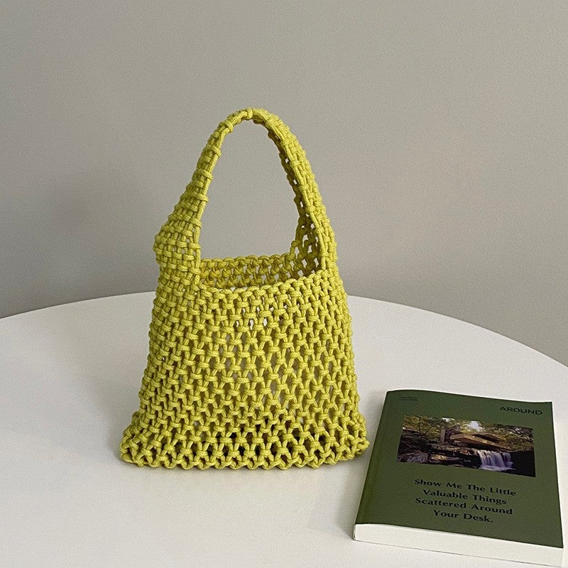 (With Inner Bag) Hollow Net Bag Hand-Woven Cotton Rope Wrist Bag All-Match Beach Bucket Bag For Holiday - Image 1