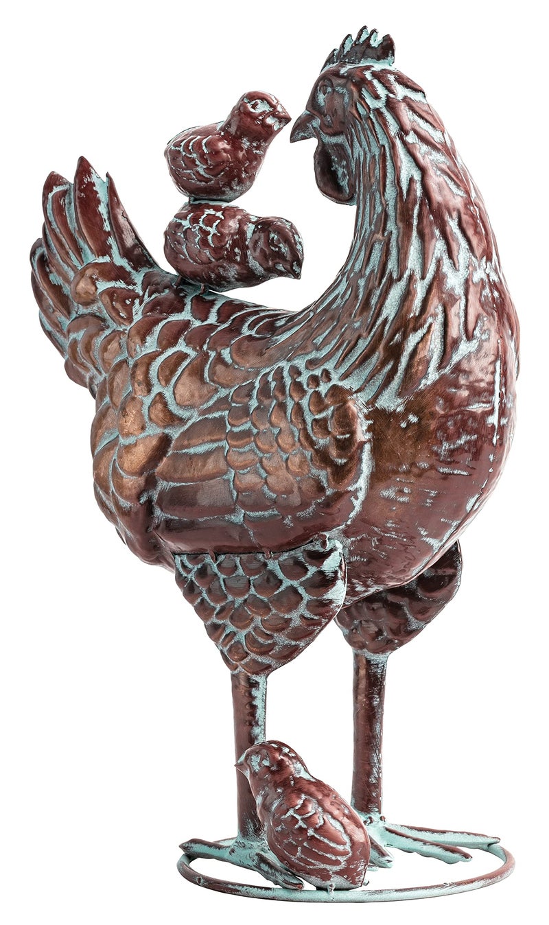 CLYB Metal Outdoor Chicken Decor 135x18 LifeLike Mother Hen  Chicks Statues Sculptures Garden Chicken Figurine Decor Antique Copper Hen Yard Art Chicken Ornaments for Home Kitchen Patio Farm