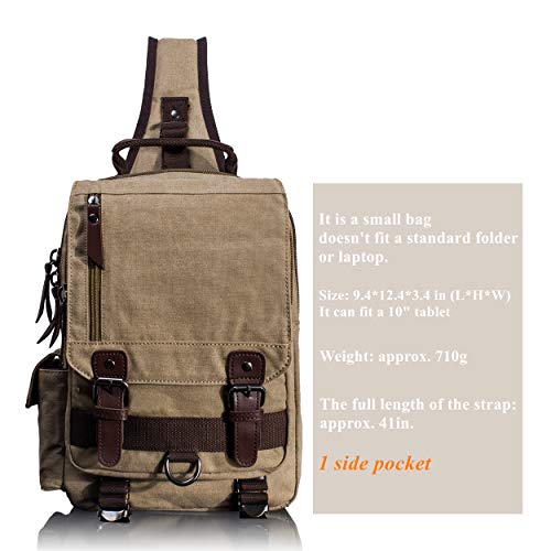 Leaper Retro Crossbody Bag Sling Bag Canvas Messenger Bag for Men Women Shoulder Bag Crossbody Handbags Satchel Khaki, M - Image 2