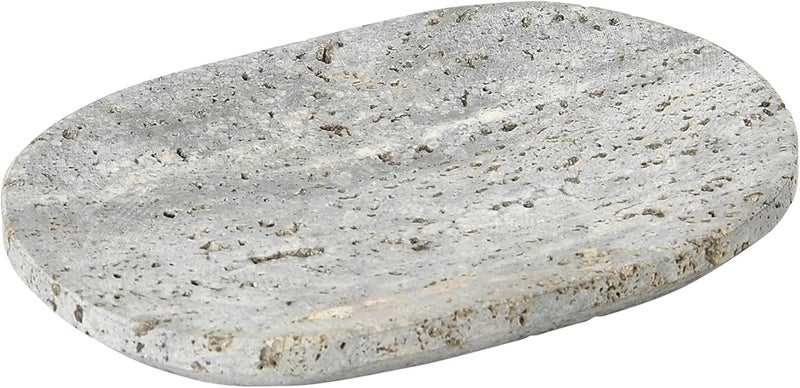Creative Co-Op Travertine Soap Dish, Grey Bath Decor, 6" L x 4" W x 1" H - Image 1