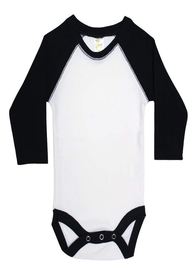 Laughing Giraffe Baby Blank Long Sleeve Raglan Baseball One Piece Bodysuit (0-3 Months, White/Black) - Image 1