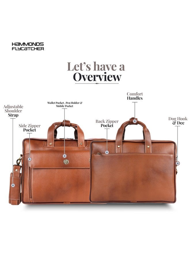 HAMMONDS FLYCATCHER حقيبة مكتب هاموندز فلاي كاتشر جلدية أصلية للرجال، حقيبة لابتوب جلدية احترافية 15.6" للرجال للمكتب، السفر، الاستخدام اليومي، حزام قابل للتعديل وفتحات متعددة - ضمان لمدة سنة - بني - Image 3