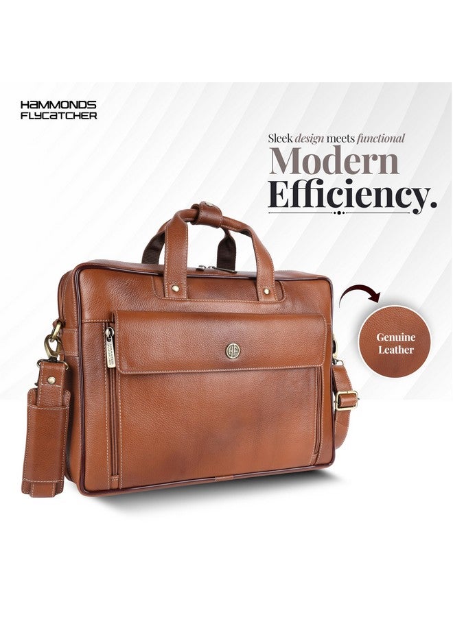 HAMMONDS FLYCATCHER حقيبة مكتب هاموندز فلاي كاتشر جلدية أصلية للرجال، حقيبة لابتوب جلدية احترافية 15.6" للرجال للمكتب، السفر، الاستخدام اليومي، حزام قابل للتعديل وفتحات متعددة - ضمان لمدة سنة - بني - Image 2