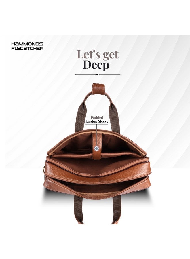 HAMMONDS FLYCATCHER حقيبة مكتب هاموندز فلاي كاتشر جلدية أصلية للرجال، حقيبة لابتوب جلدية احترافية 15.6" للرجال للمكتب، السفر، الاستخدام اليومي، حزام قابل للتعديل وفتحات متعددة - ضمان لمدة سنة - بني - Image 4
