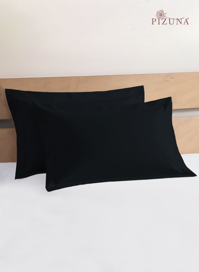 Pizuna Pure 100% Cotton King Size Pillow Case 50x90 cm Black, 400 Thread Count Soft Luxurious Long Staple Cotton Sateen Weave Pillow Cover With 5 cm Hem (Cooling Pillowcase - 2 PC) - Image 1