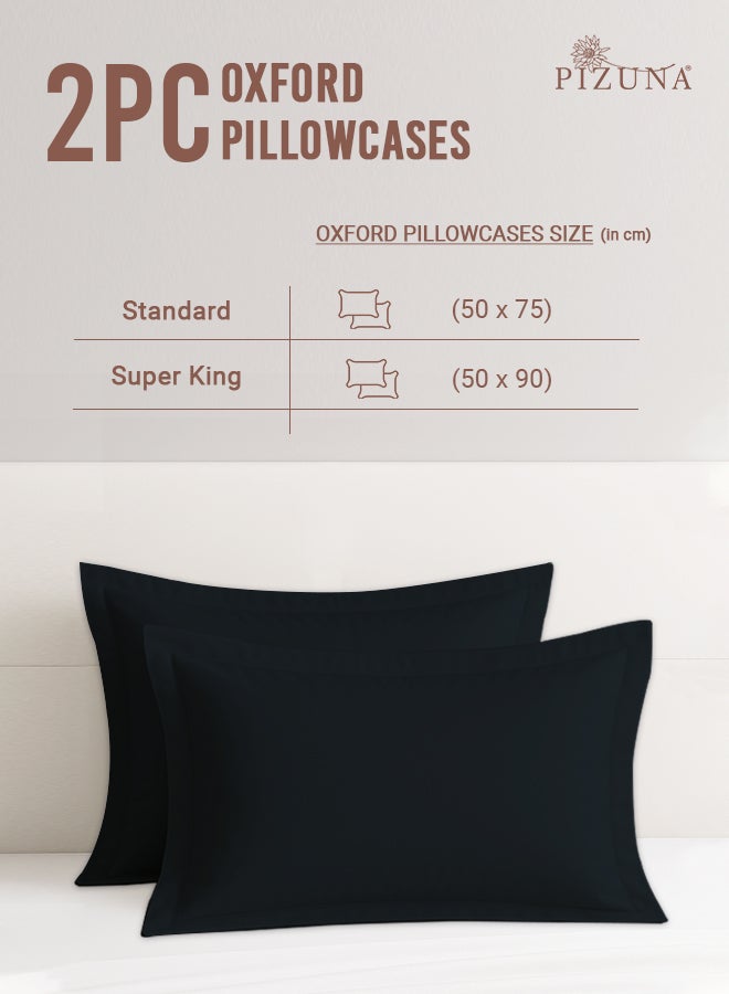 Pizuna Pure 100% Cotton King Size Pillow Case 50x90 cm Black, 400 Thread Count Soft Luxurious Long Staple Cotton Sateen Weave Pillow Cover With 5 cm Hem (Cooling Pillowcase - 2 PC) - Image 3