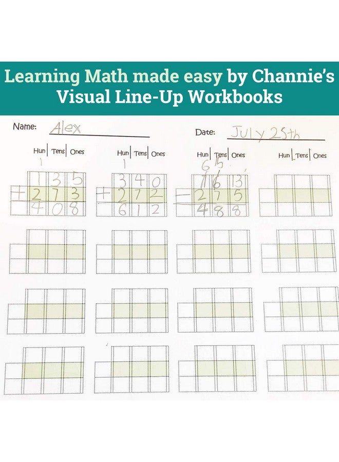 Channie's Triple Digit Math Line-Up Pad, 2Nd - 3Rd Grade Math Workbook, Triple Digit Addition & Subtraction Worksheets, Great For Daily Practice To Improve Math Skills & Penmanship - Image 2