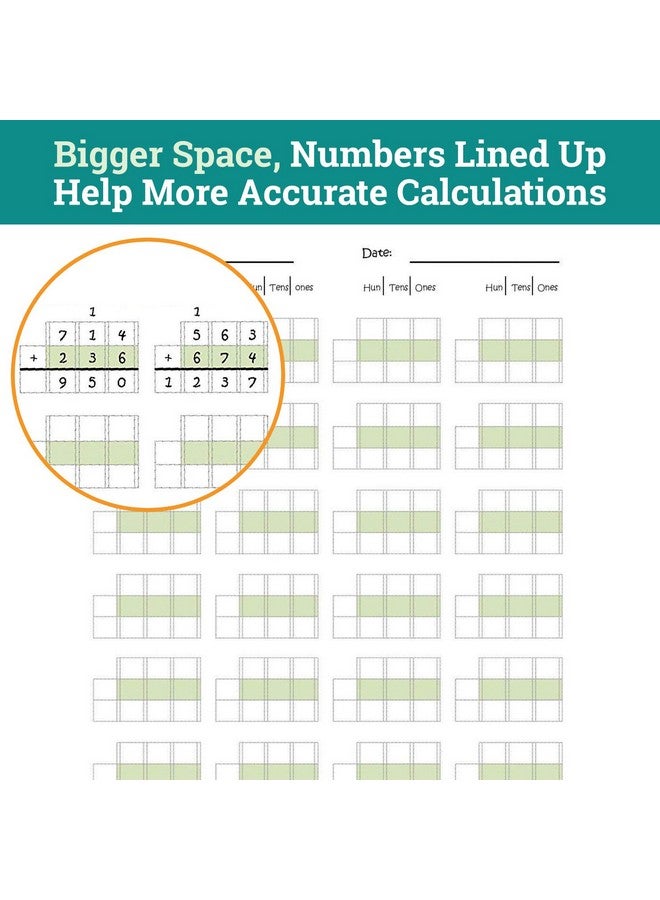 Channie's Triple Digit Math Line-Up Pad, 2Nd - 3Rd Grade Math Workbook, Triple Digit Addition & Subtraction Worksheets, Great For Daily Practice To Improve Math Skills & Penmanship - Image 4