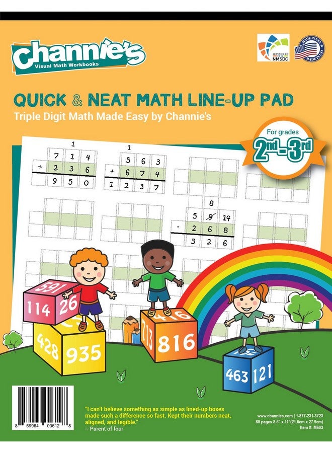 Channie's Triple Digit Math Line-Up Pad, 2Nd - 3Rd Grade Math Workbook, Triple Digit Addition & Subtraction Worksheets, Great For Daily Practice To Improve Math Skills & Penmanship - Image 1