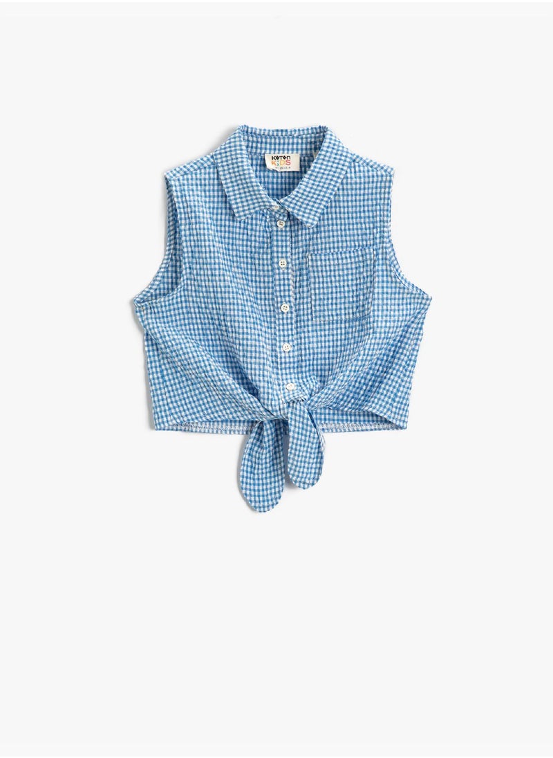 KOTON - Crop Shirt Sleeveless Tie-Front  Check - Image 1
