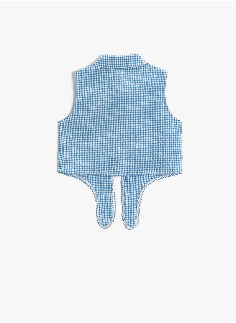 KOTON - Crop Shirt Sleeveless Tie-Front  Check - Image 1