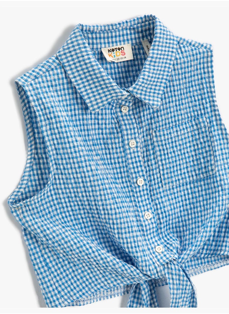 KOTON - Crop Shirt Sleeveless Tie-Front  Check - Image 1