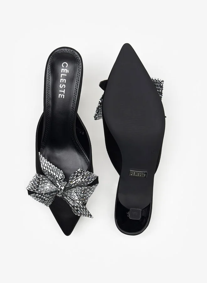 Celeste Women's Bow Detail Slip-On Pumps with Kitten Heels
