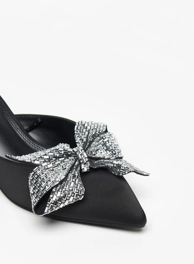 Celeste Women's Bow Detail Slip-On Pumps with Kitten Heels