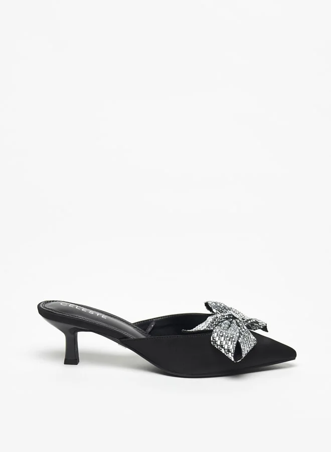 Celeste Women's Bow Detail Slip-On Pumps with Kitten Heels