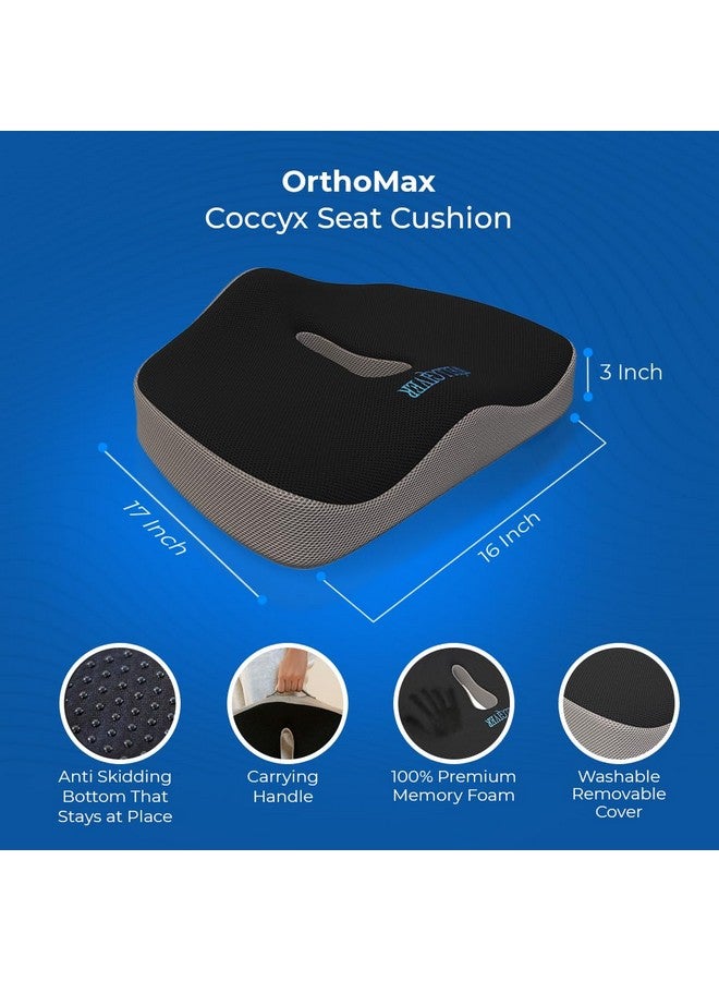 WELLGIVER Coccyx Cloudy Chair Cushion Tailbone Pillow for Sitting - Nonslip Orthopaedic Seat Cushion for Car Seat, Memory Foam Sciatica, Lower Back Pain Relief (OrthoMax - Black & Grey Cover) - Image 2