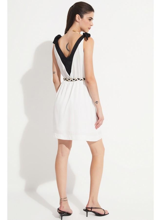 JUNE Women Color Block Tie Detail Mini Dress White - Image 5