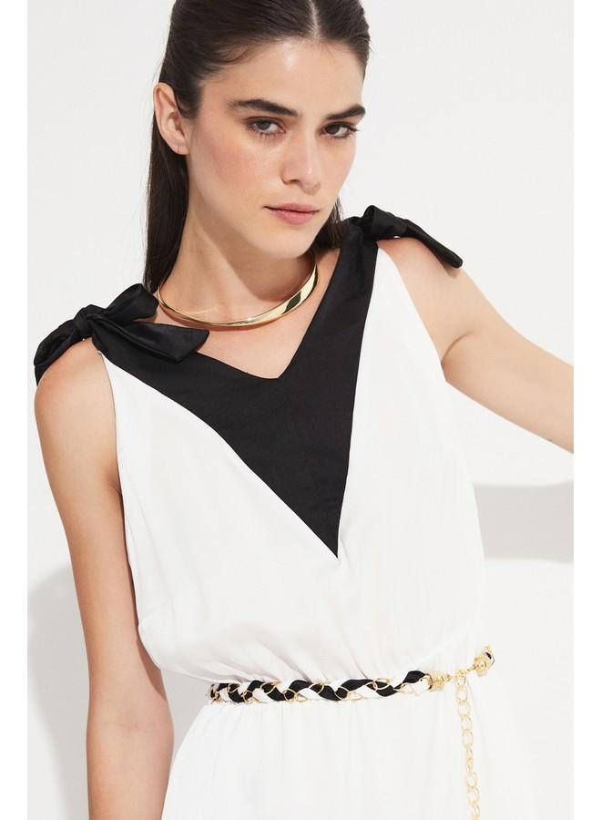 JUNE Women Color Block Tie Detail Mini Dress White - Image 4