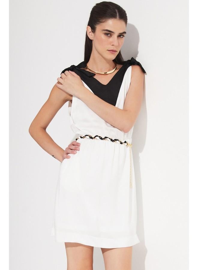 JUNE Women Color Block Tie Detail Mini Dress White - Image 1