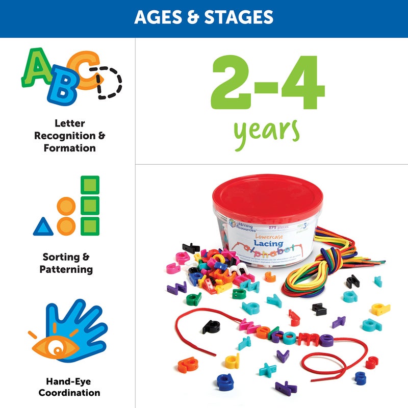 Learning Resources Learning Resources Lowercase Lacing Letters - 275 Pieces, Ages 3+, Toddler Alphabet Learning Toys, Letter Beads for Kids, Homeschool Supplies, Alphabet Beads, Early Spelling,Back to School Supplies - Image 5