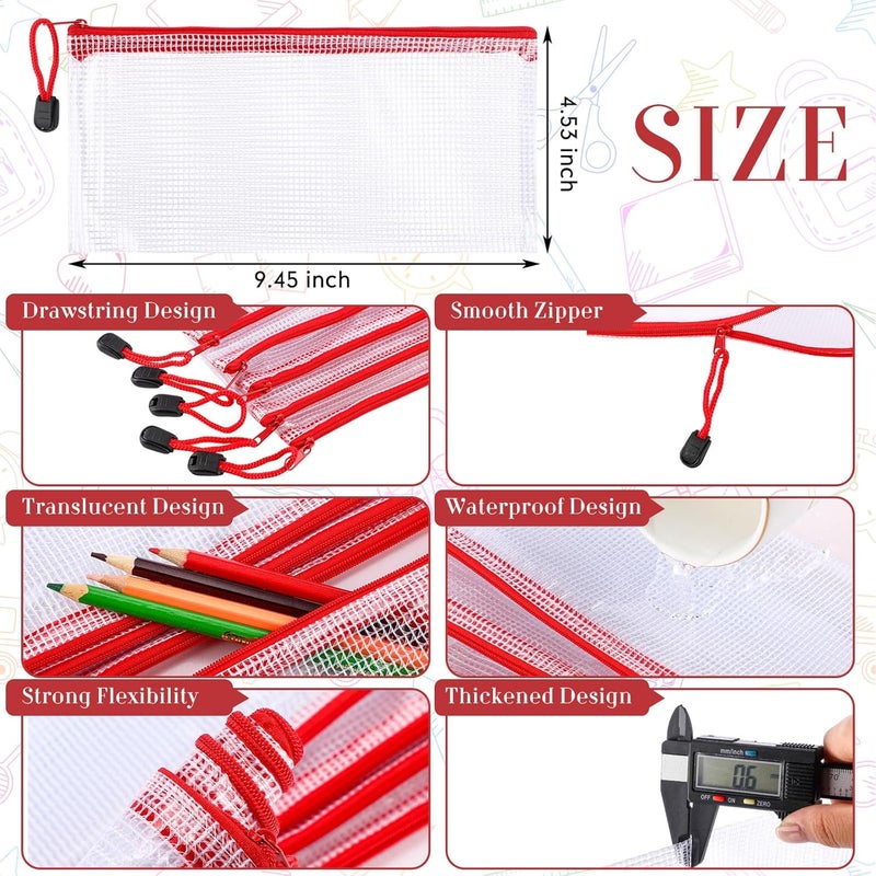 Sherr 120 Pcs Mesh Zipper Pouch Bulk Pencil Pouches 9.45'' x 4.53'' Small Clear Mesh Bags with Zipper A6 Waterproof File Bag Pencil Case for School Office Travel Organization(Red) - Image 2