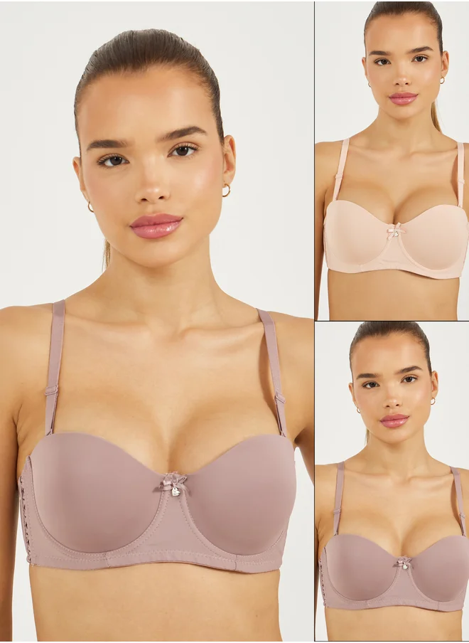 Styli Pack of 2 - Padded Wired Criss Cross Wing Detail T-Shirt Bra