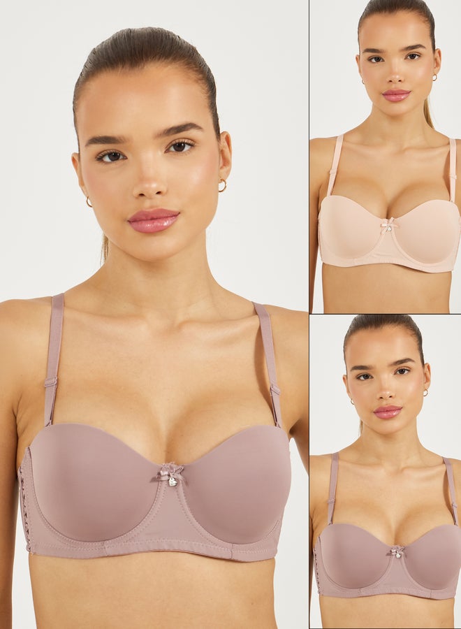 Styli Pack of 2 - Padded Wired Criss Cross Wing Detail T-Shirt Bra - Image 1