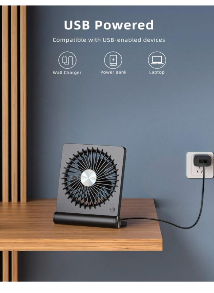 Strong Wind Ultra Quiet Small Desk Fan 220° Tilt Folding 3 Speeds Adjustable USB-C Corded Powered Personal Fan for Home Office Desktop
