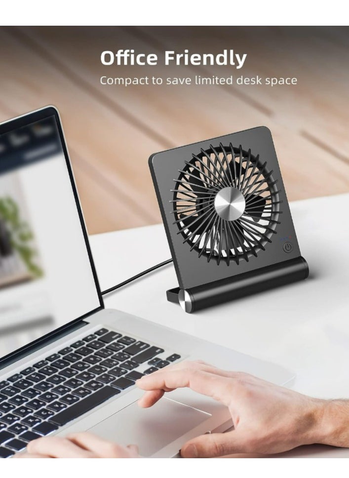 Strong Wind Ultra Quiet Small Desk Fan 220° Tilt Folding 3 Speeds Adjustable USB-C Corded Powered Personal Fan for Home Office Desktop
