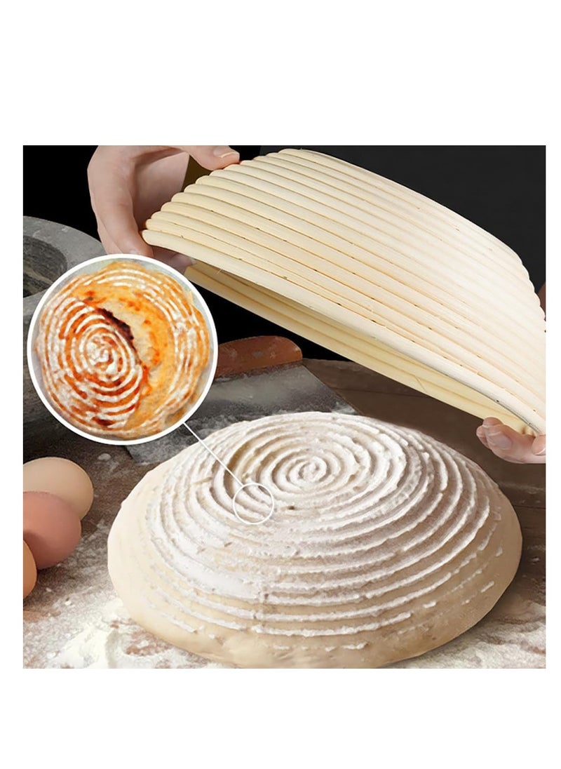 2 Pack Bread Proofing Basket, Handmade Sourdough Proofing Basket, Natural Rattan Dough Bowl with Cloth Liner, for Artisan Bread Making for Home Bakers (9''+10'', Round)