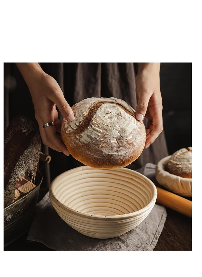 2 Pack Bread Proofing Basket, Handmade Sourdough Proofing Basket, Natural Rattan Dough Bowl with Cloth Liner, for Artisan Bread Making for Home Bakers (9''+10'', Round)
