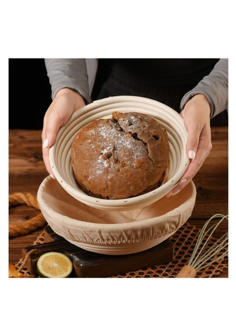 2 Pack Bread Proofing Basket, Handmade Sourdough Proofing Basket, Natural Rattan Dough Bowl with Cloth Liner, for Artisan Bread Making for Home Bakers (9''+10'', Round)