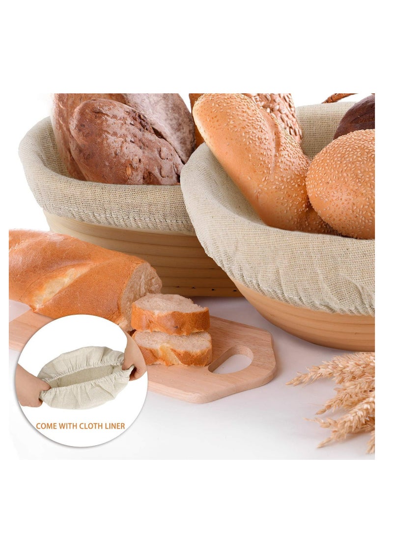 2 Pack Bread Proofing Basket, Handmade Sourdough Proofing Basket, Natural Rattan Dough Bowl with Cloth Liner, for Artisan Bread Making for Home Bakers (9''+10'', Round)