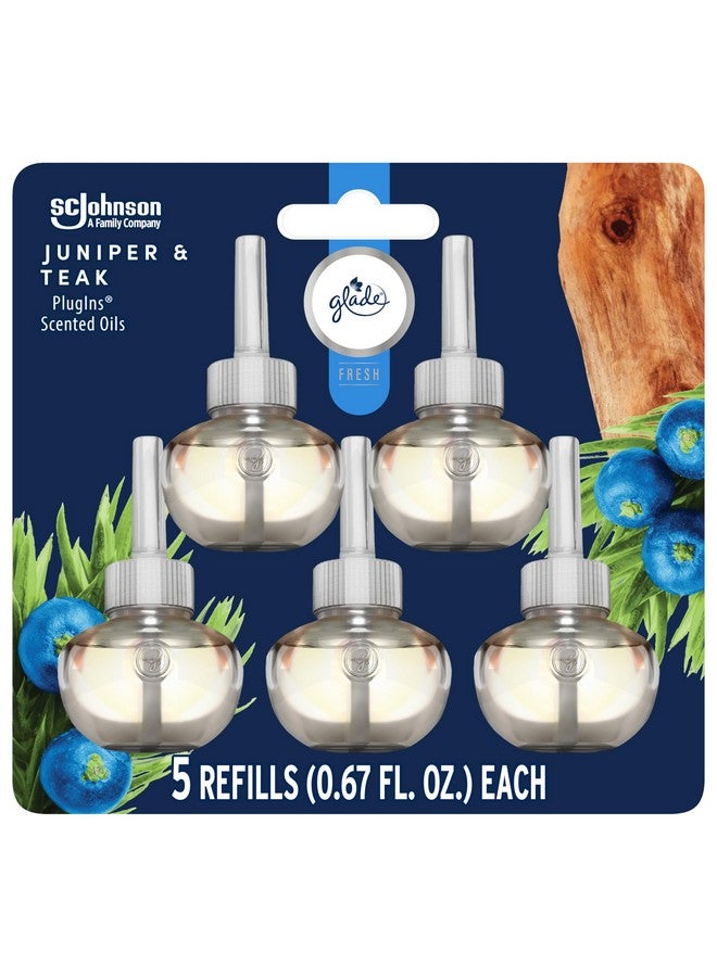 Glade PlugIns Refills Air Freshener, Scented and Essential Oils for Home and Bathroom, Juniper & Teak, Fresh Collection 3.35 Fl Oz, 5 Count - Image 1