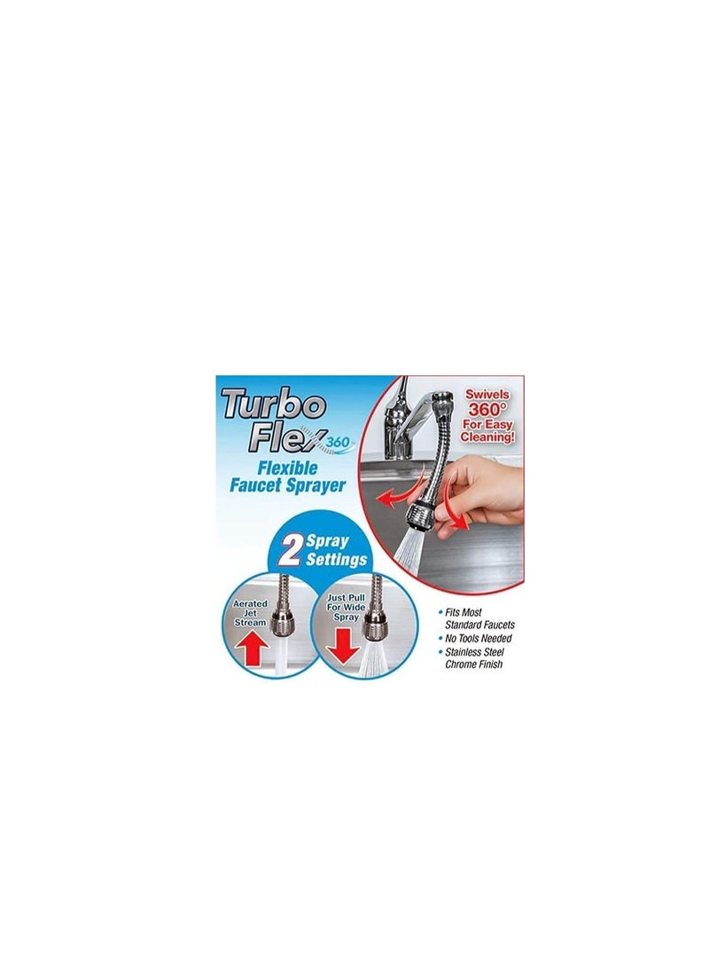 Turbo Flex 360 Instant Hands Free Faucet Swivel Spray Sink Hose Silver 6inch - Image 2