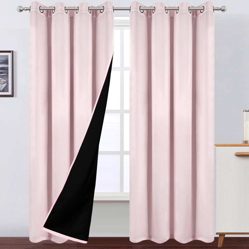 LEMOMO 100% Blackout Curtains 52 x 84 Inches Long Thermal Insulated Baby Pink Curtains with Black Liner Set of 2 Panels for Nursery Room - Image 1