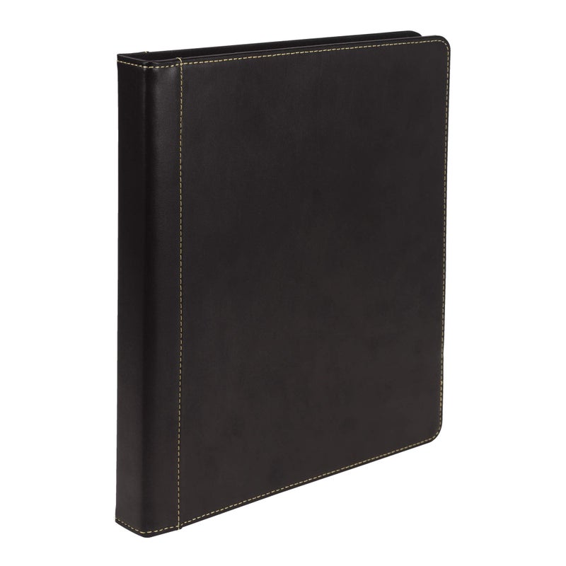 Samsill 0.5 Inch 3 Ring Binder, Leather, Black with Contrast Stitching, 8.5X 11 Inch, 3 Rings, Notebook Binder, Portfolio Organizer, Planner, Journal - Image 1