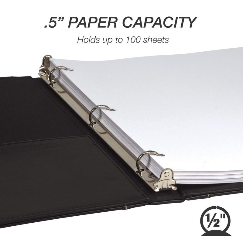 Samsill 0.5 Inch 3 Ring Binder, Leather, Black with Contrast Stitching, 8.5X 11 Inch, 3 Rings, Notebook Binder, Portfolio Organizer, Planner, Journal - Image 2