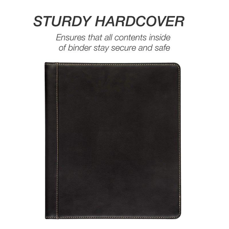 Samsill 0.5 Inch 3 Ring Binder, Leather, Black with Contrast Stitching, 8.5X 11 Inch, 3 Rings, Notebook Binder, Portfolio Organizer, Planner, Journal - Image 4