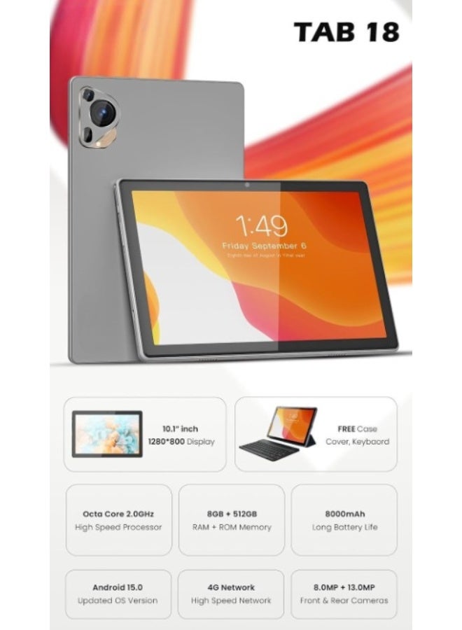 REBENUO TAB 18, 10.1-inch Tablet, 8GB RAM + 512GB Storage, Android 13.0, Octa Core 2.0GHz, 8000mAh Battery, 4G Network, with Free Keyboard Case - Image 2