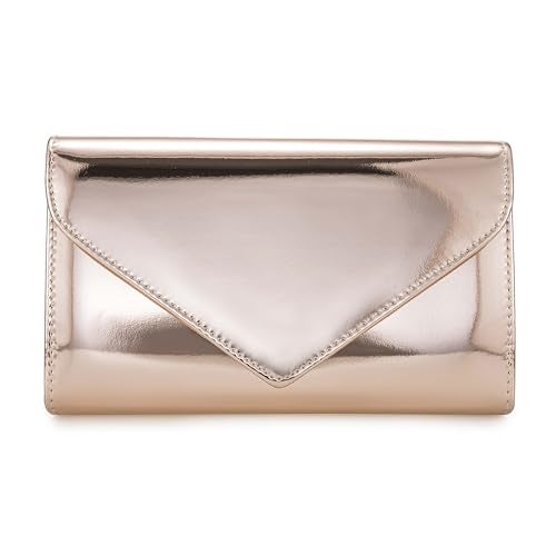 IXEBELLA Women’s Mirrored Metallic Faux Leather Evening Bag Glimmering Clutch Purse for Prom/Cocktail/Wedding/Party (Rose Gold) - Image 2