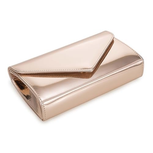 IXEBELLA Women’s Mirrored Metallic Faux Leather Evening Bag Glimmering Clutch Purse for Prom/Cocktail/Wedding/Party (Rose Gold) - Image 5