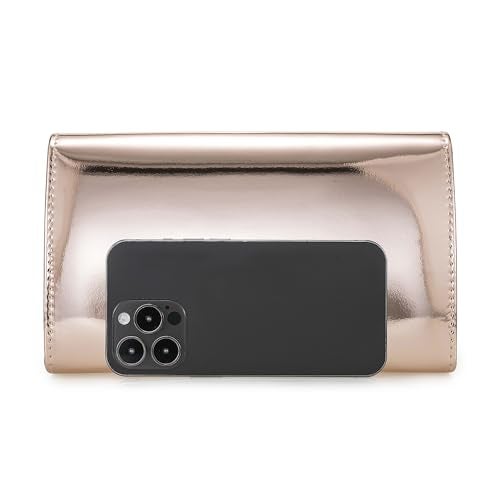 IXEBELLA Women’s Mirrored Metallic Faux Leather Evening Bag Glimmering Clutch Purse for Prom/Cocktail/Wedding/Party (Rose Gold) - Image 3