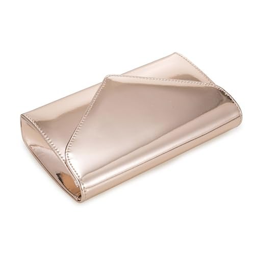 IXEBELLA Women’s Mirrored Metallic Faux Leather Evening Bag Glimmering Clutch Purse for Prom/Cocktail/Wedding/Party (Rose Gold) - Image 4
